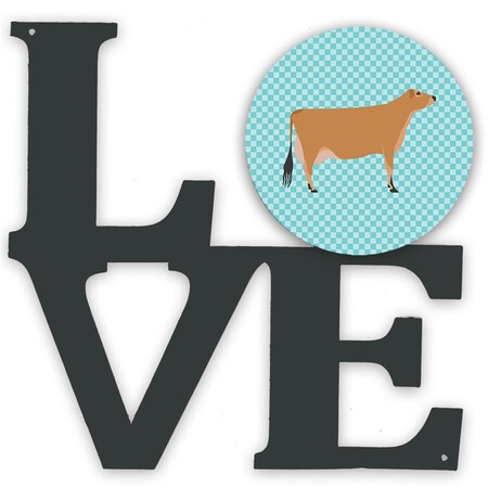 Carolines Treasures 11.5 x 11.75 in. Jersey Cow Blue Check Metal Artwork Love Wall Decor BB8003WALV